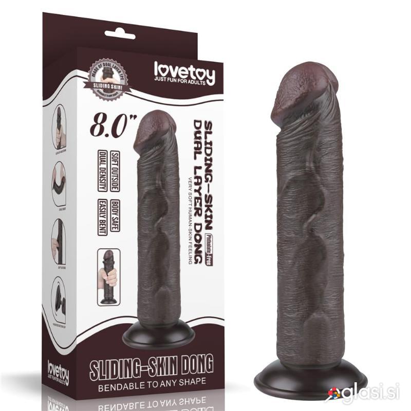 DILDO Lovetoy Sliding Skin Dual Layer II Black 8''