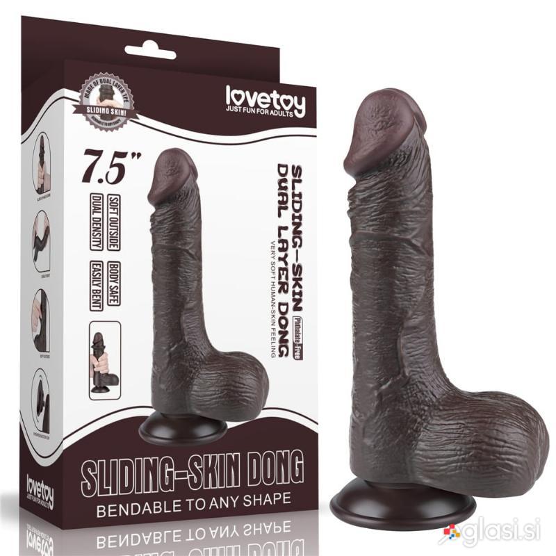 DILDO Lovetoy Sliding Skin Dual Layer III Black 7,5''