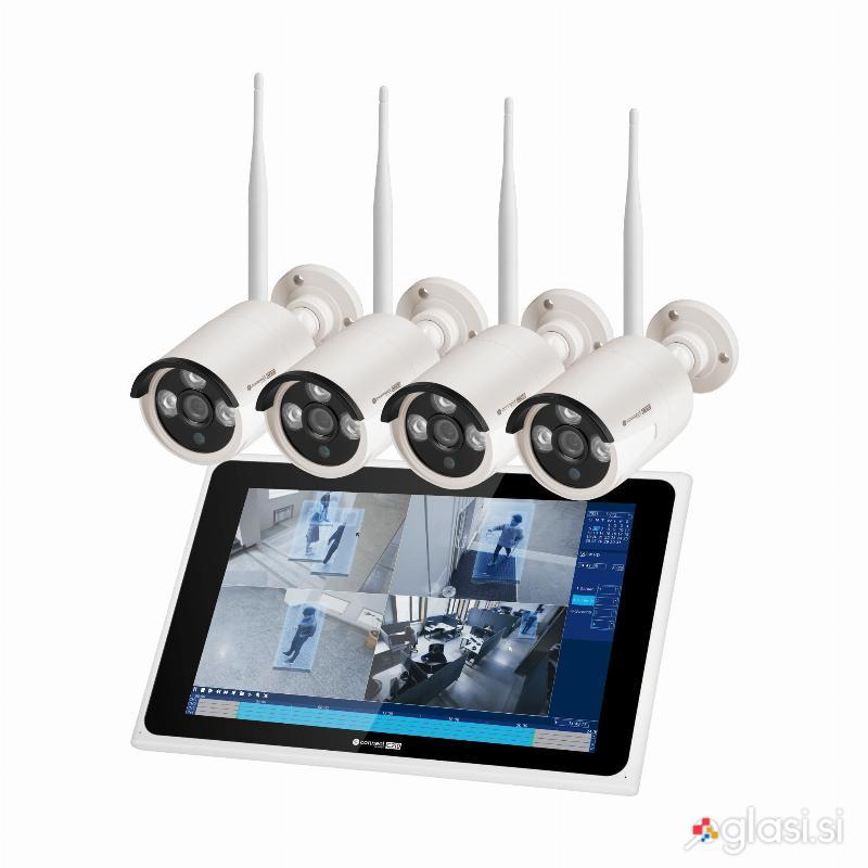 Komplet 4x WIFI IR LED brezžičnih videonadzornih kamer + LCD monitor 3Mpx 1536P 