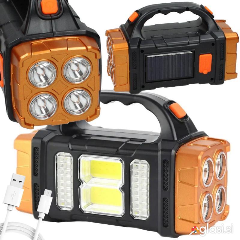 id-1002 3v1 aku. solarna LED COB ročna svetilka 1500mAh USB powerbank