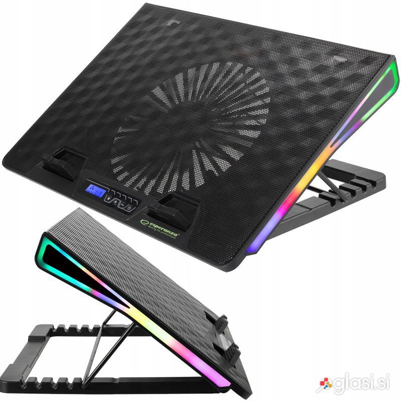 LED RGB igralna LCD hladilna podloga za prenosni računalnik 1x ventilator 2x USB