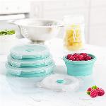 Set 4 zložljivih okroglih silikonskih posod za živila + pokrovi