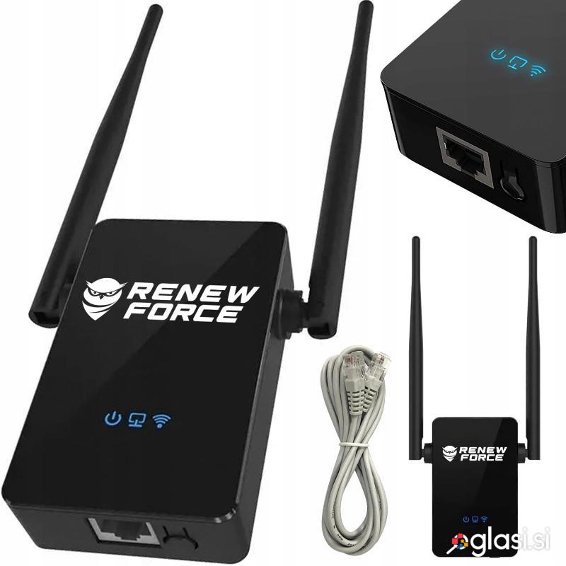 Brezžični WIFI repeater router ojačevalnik signala 300Mb/s WPS 2x 5dBi črn