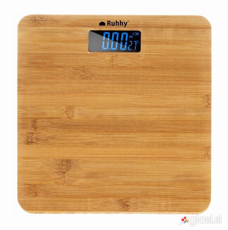 Osebna elektronska osvetljena LCD tehtnica bambus do 180kg