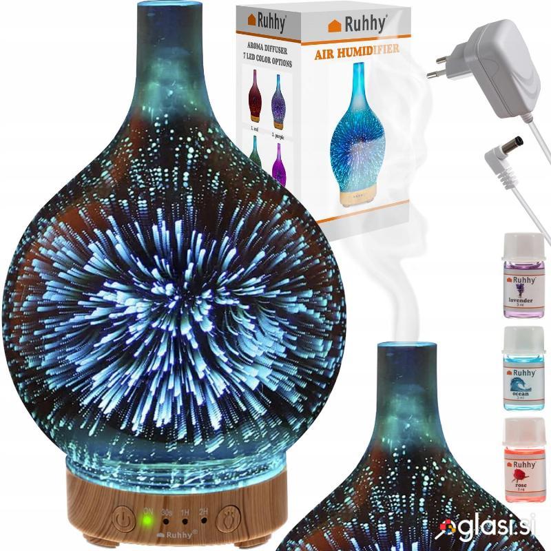 3v1 LED RGB steklen difuzor vlažilec zraka izparjevalnik in projektor 100ml + ar