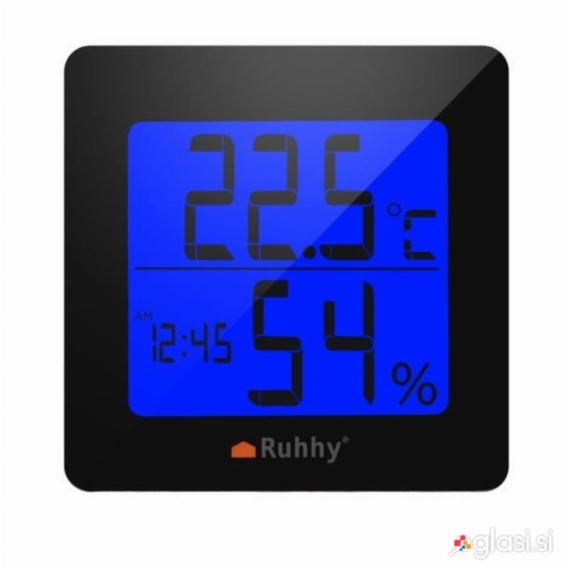 Večfunkcijski elektronski LCD termometer črn