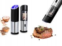 Brezžični LED električni mlinček za poper in sol inox črn