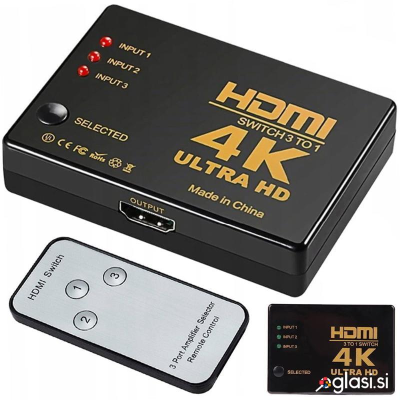 Preklopni razdelilnik HDMI ULTRA HD 4K delilnik spliter + daljinec