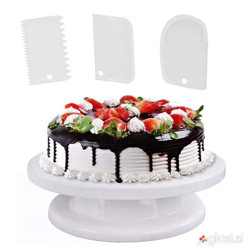Vrtljivi krožnik za torte + 3 lopatke za dekoracijo 28cm