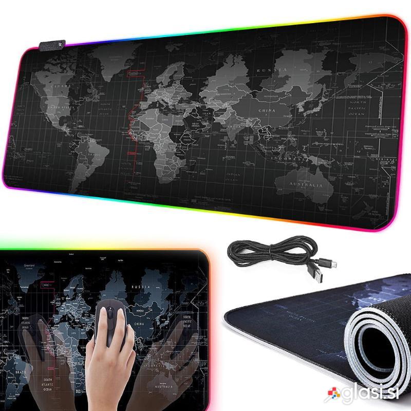 Osvetljena XL LED RGB računalniška podloga za miško in tipkovnico 80x30cm