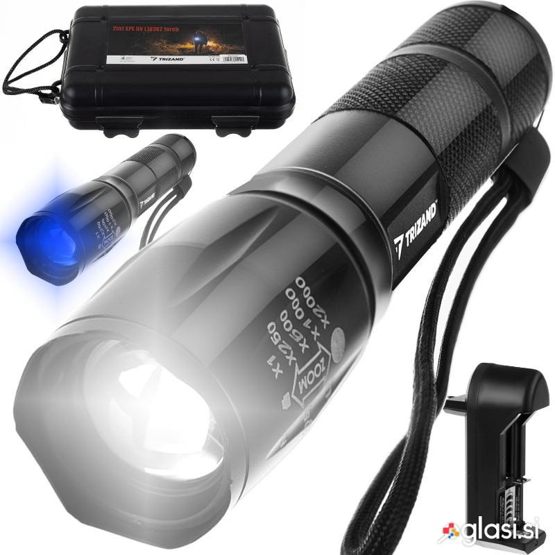 id-1002 2v1 akumulatorska LED XPE UV ročna svetilka ZOOM