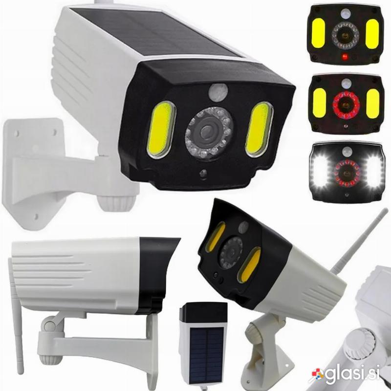 Solarna aku. lažna nadzorna kamera bela z COB LED svetilko + senzor gibanja