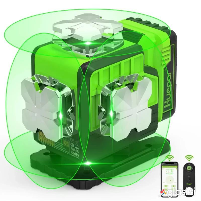 2600mAh 16 linijski gradbeni zeleni laserski nivelir Bluetooth + daljinec