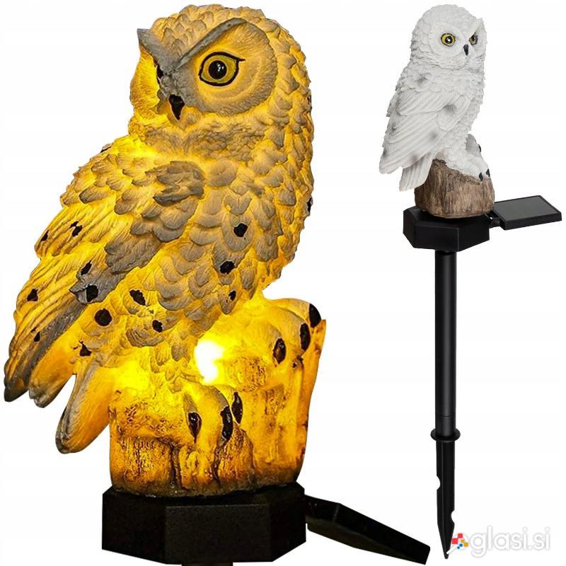 Solarna LED vrtna svetilka bela sova 43cm 2W
