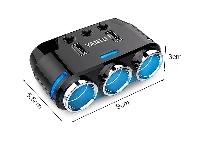 12-24V trojna avto vtičnica razdelilec in 2x USB polnilec 2.1A LED