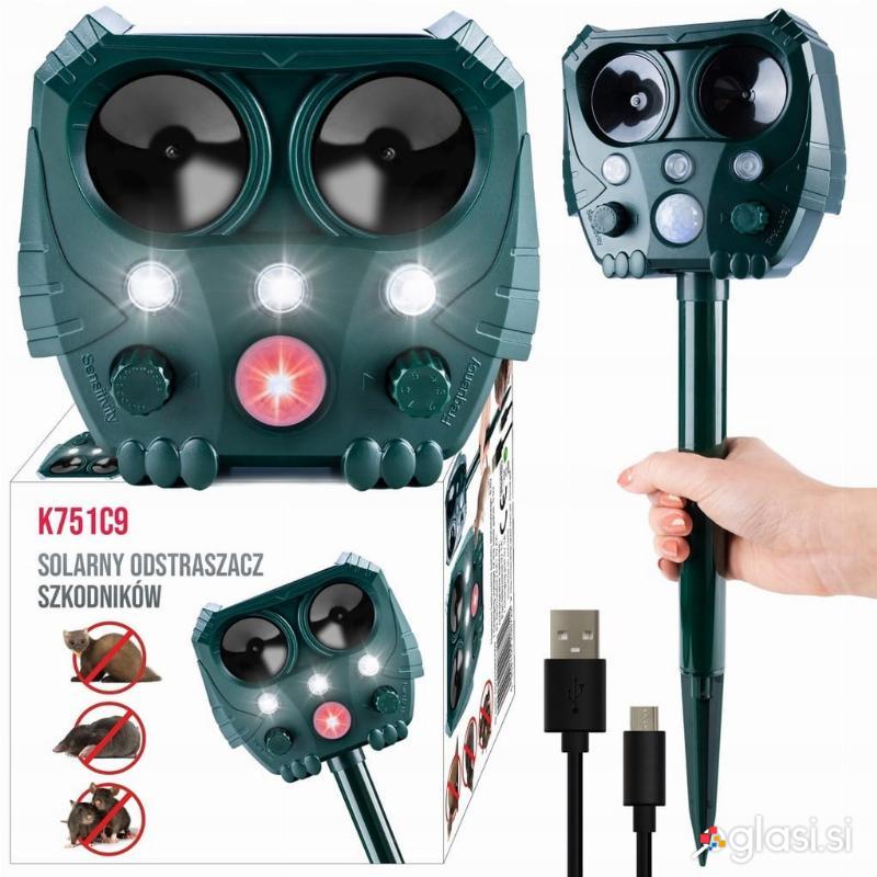 Ultrazvočni aku. 800mAh LED solarni odganjalec živali s senzorjem gibanja 1