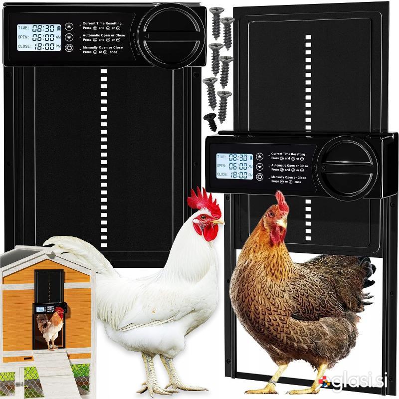 Elektronska avtomatska LCD vrata za kokošnjak s časovnikom 33x26cm črna