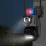 WIFI dvojna brezžična vrtljiva 3MPX Full HD videonadzorna kamera IR PIR LED siva