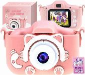 Otroški LCD 40MPix digitalni fotoaparat mucka 600mAh USB roza + 4GB SD kartica