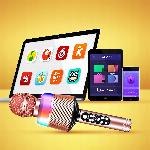 USB aku. 1200mAh bluetooth SD karaoke mikrofon z zvočnikom RGB LED roza