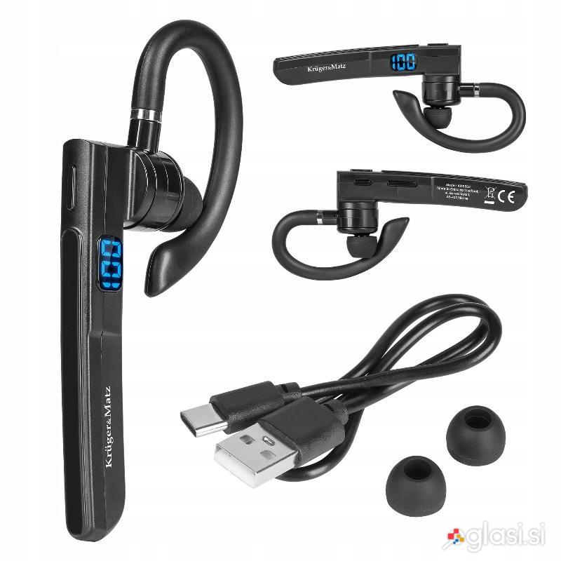 Aku. Bluetooth 5.2 brezžična avto slušalka LCD K16 črna