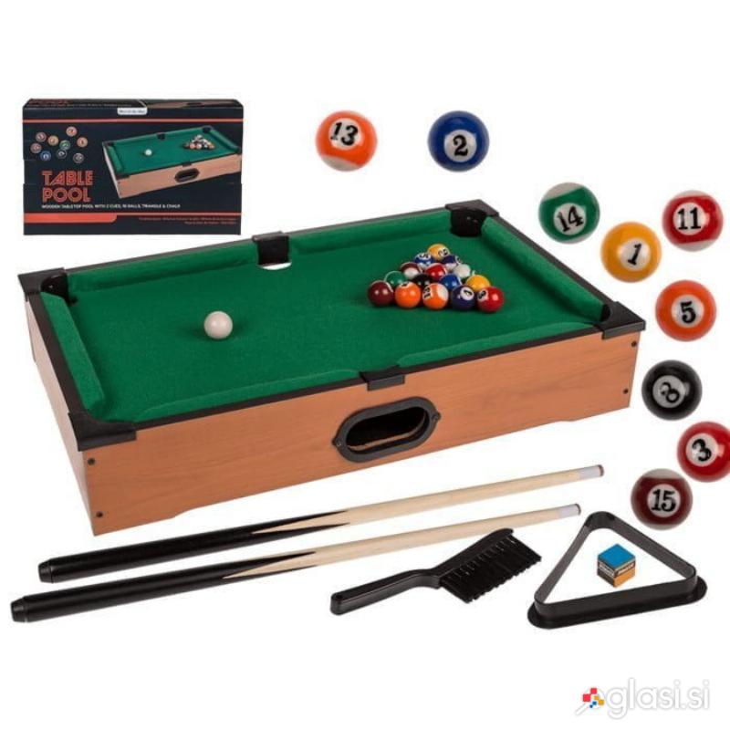 Leseni namizni biljard z 2 palicama in 16 kroglam 51cm