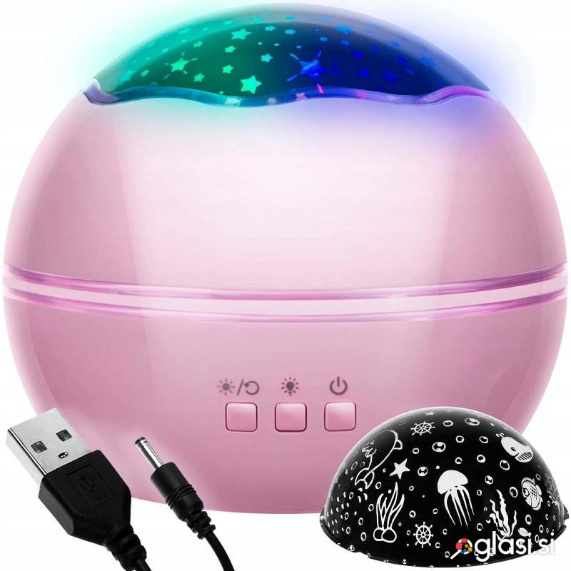 USB LED RGB projektor nočna lučka - menjava projekcij roza