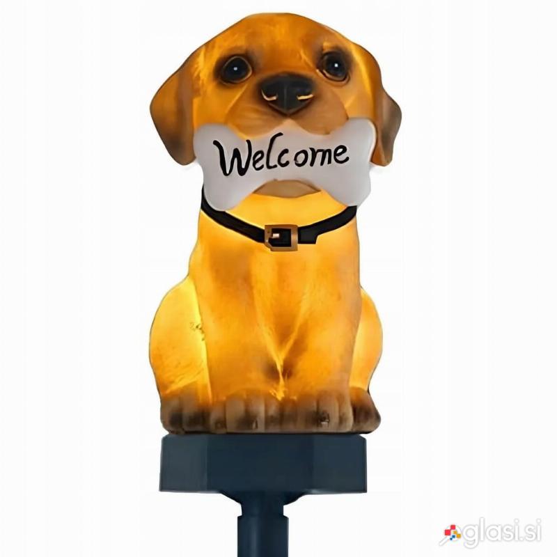 Solarna LED vrtna svetilka psiček welcome 41cm 2W