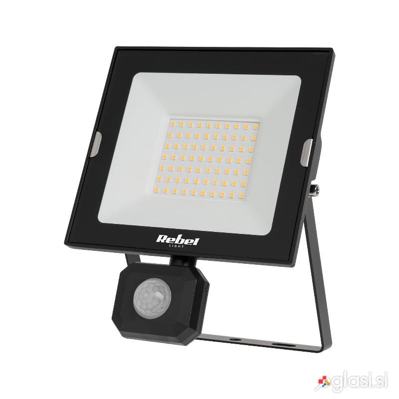 50W zunanji LED reflektor črn 4000K IP44 s senzorjem gibanja