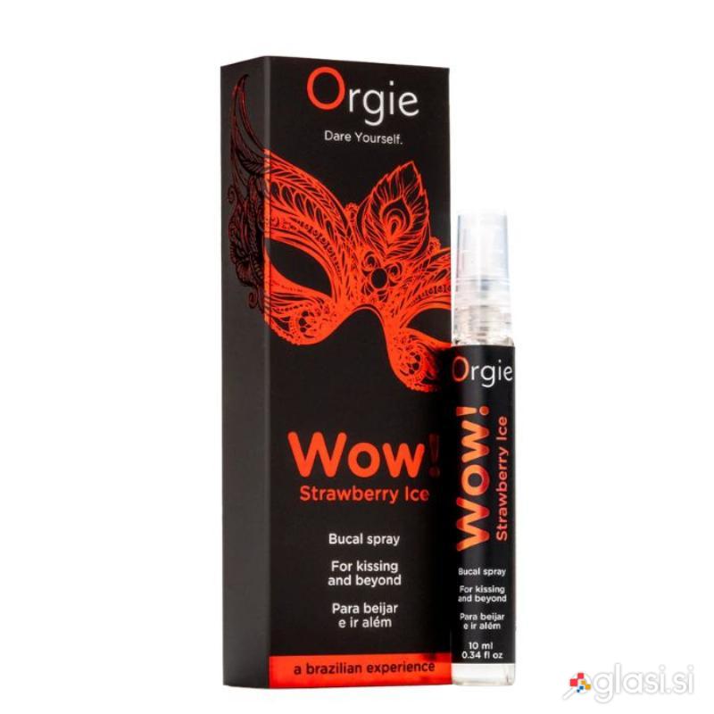 RAZPRŠILO Orgie Wow Strawberry Ice - sprej za oralni seks, okus jagoda