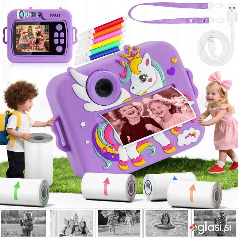Otroški LCD instant fotoaparat s tiskalnikom + 3 trakovi vijoličen