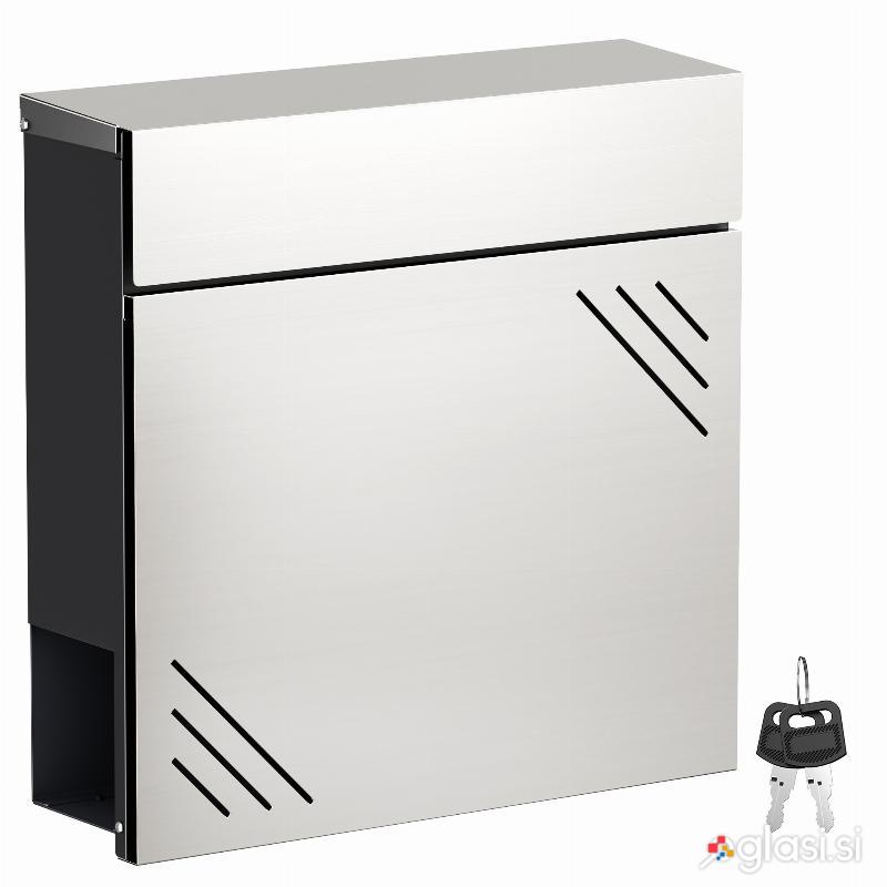 Stenski poštni nabiralnik z režo za časopis inox mehko zapiranje V63