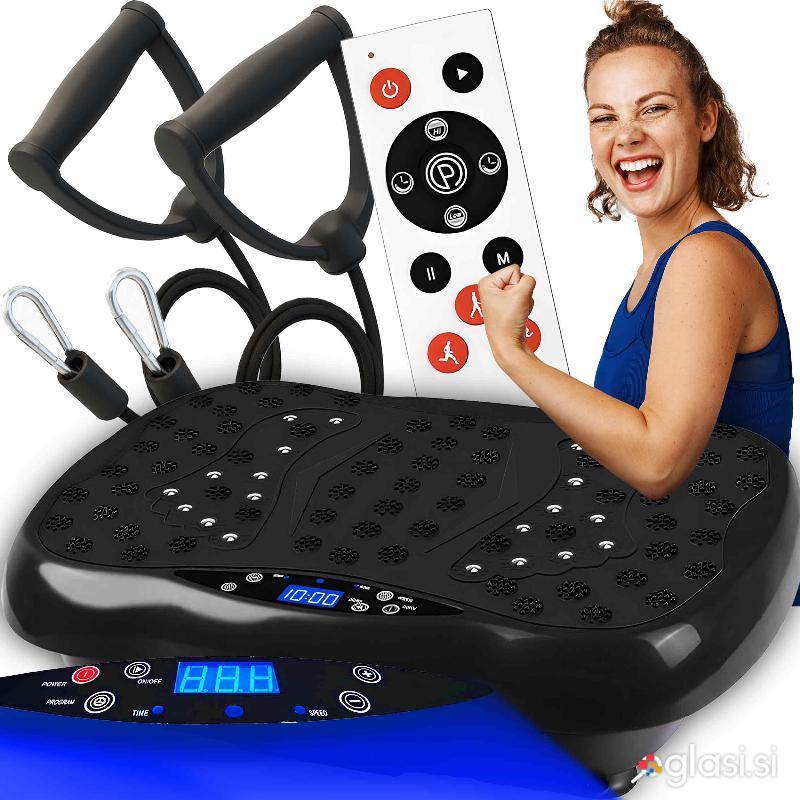 550 LCD fitnes trener platforma za vibracijsko vadbo z daljincem do 150kg črna
