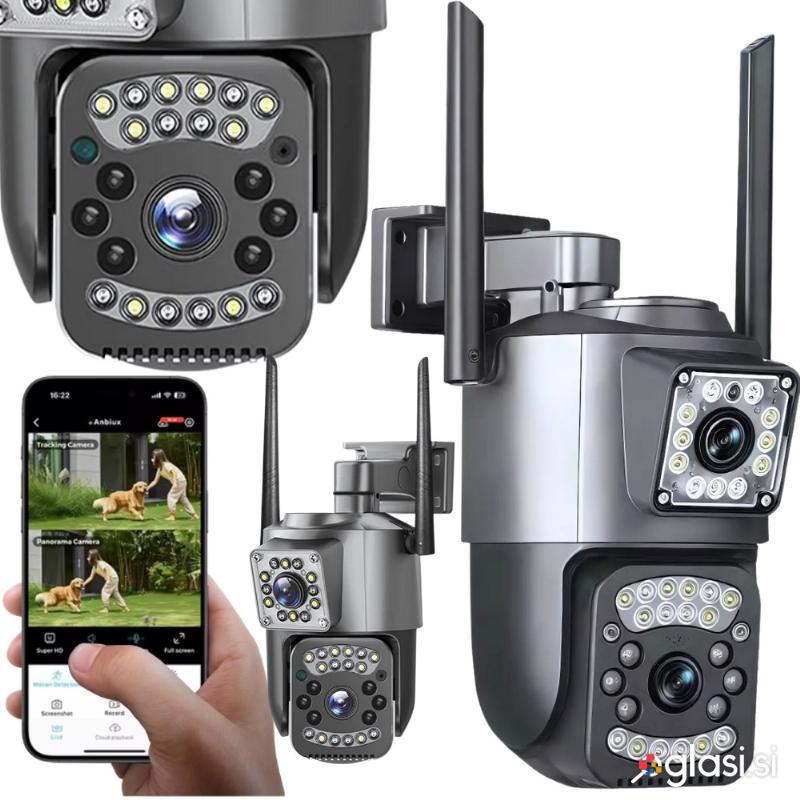 WIFI 4G dvojna brezžična vrtljiva 6MPX videonadzorna kamera IR LED črna