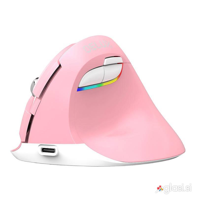 Wifi BT ergonomska vertikalna brezžična miška RGB 4000DPI roza