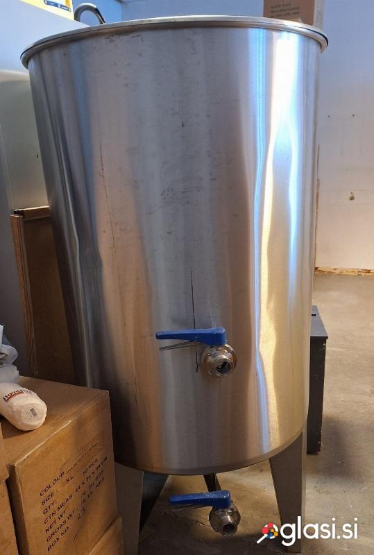 Inoks sod 500 L s pokrovom - 2x loputni ventil, CIP krogla