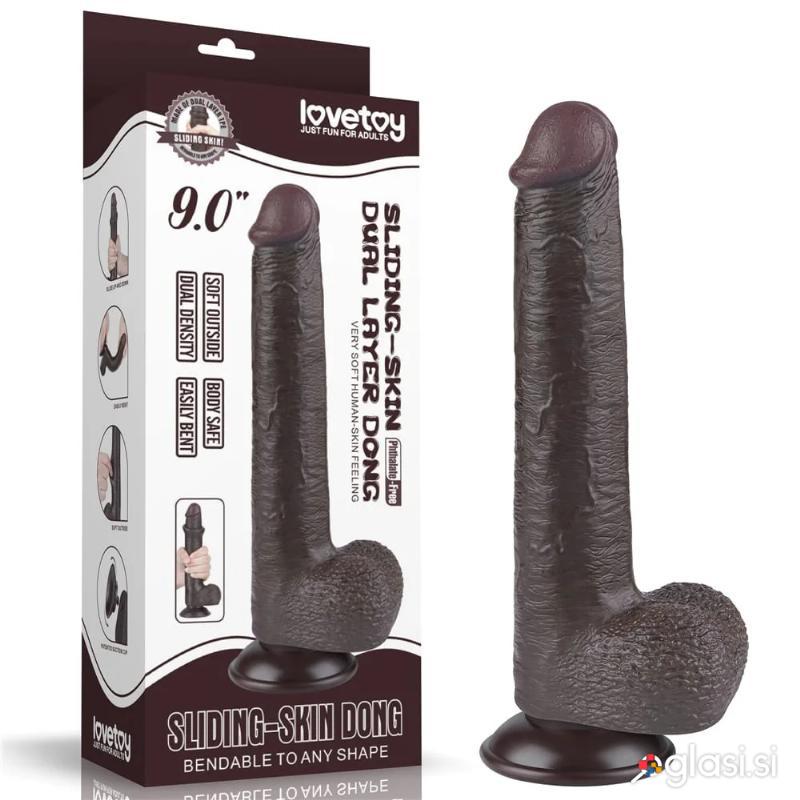 DILDO Lovetoy Sliding Skin Dual Layer Black 9''