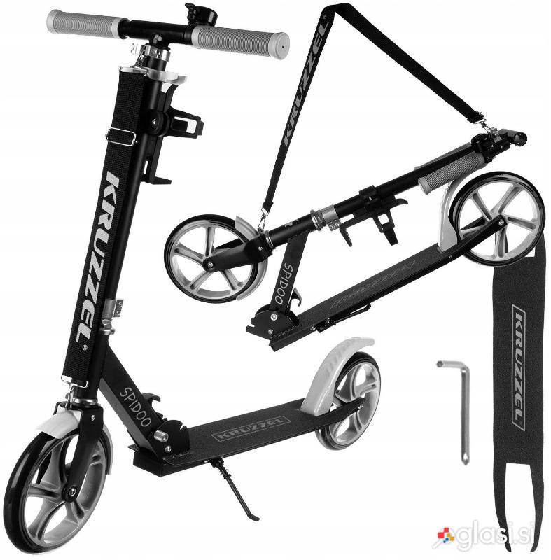 Alu. zložljiv otroški skiro do 100kg gumirana kolesa 200mm ABEC-7 siv Spido