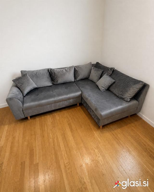 Kotna sedežna garnitura Ariella - siva tkanina, top ohranjena 231x161