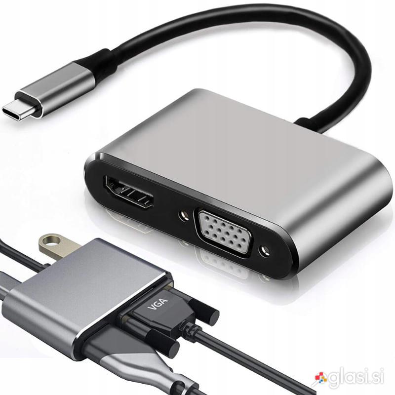 id-1250 Adapter USB-C na HDMI 4K VGA hub USB 3.0 USB-C napajalnik