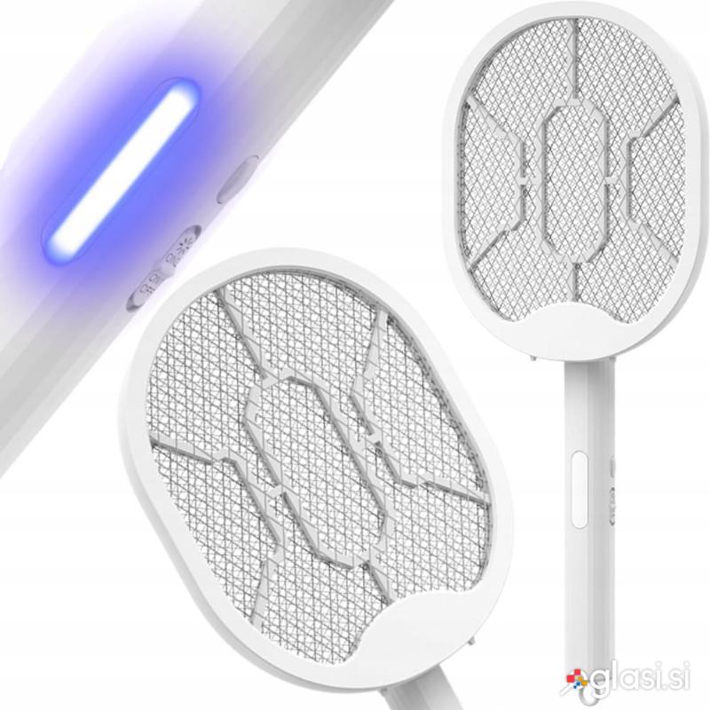 Aku. zložljiv električni lopar uničevalec insektov LED UV USB 50cm bel