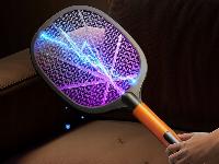 2v1 aku. električni lopar uničevalec insektov LED UV USB 52m stojalo