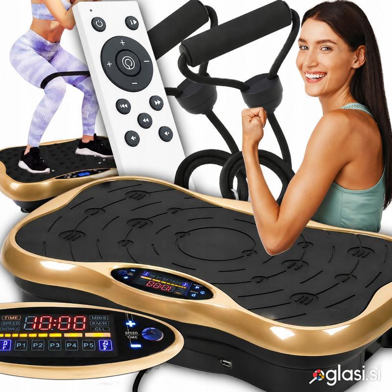 LCD fitnes platforma za vibracijsko vadbo z dodatki do 150kg zlata