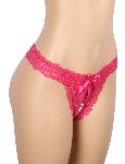 TANGA HLAČKE Z ODPRTINO Ohyeah P5392 Pink - roza čipka, odprto mednožje, biseri 