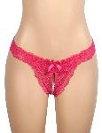 TANGA HLAČKE Z ODPRTINO Ohyeah P5392 Pink - roza čipka, odprto mednožje, biseri 