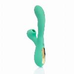 VIBRATOR RABBIT Zenn Double Fun Green - G-točka, sesanje klitorisa, silikonski, 