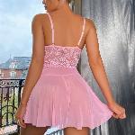 NEGLIŽE Carlina Pink - roza čipka, prosojen material, erotično perilo