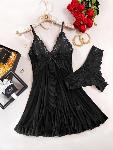 NEGLIŽE Desiree Black - črna čipka, prosojen material, babydoll oblekica, romant