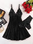 NEGLIŽE Desiree Black - črna čipka, prosojen material, babydoll oblekica, romant