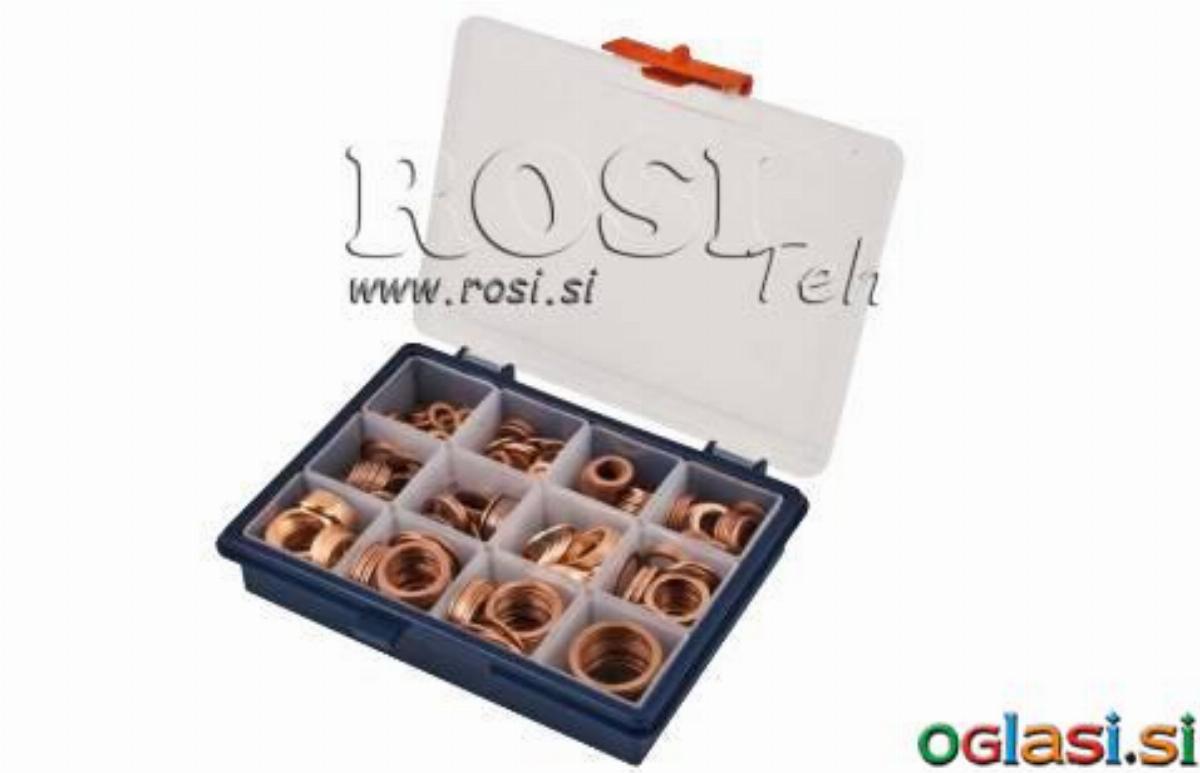 Set bakrenih tesnil v škatli